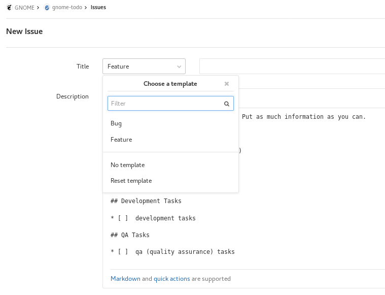 GNOME To Do in GitLab: Issue Templates